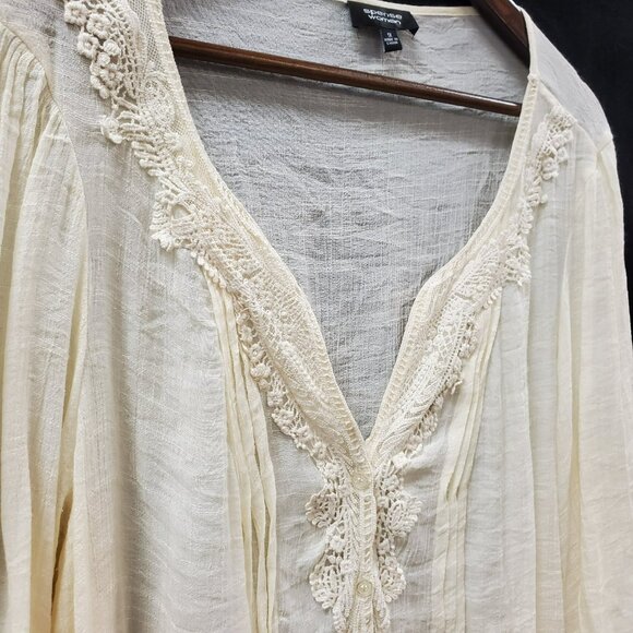 Spense Womens Sheer Gauzy Cottagecore Top Size 1X Ivory Bohemian Lightweight - Picture 2 of 12